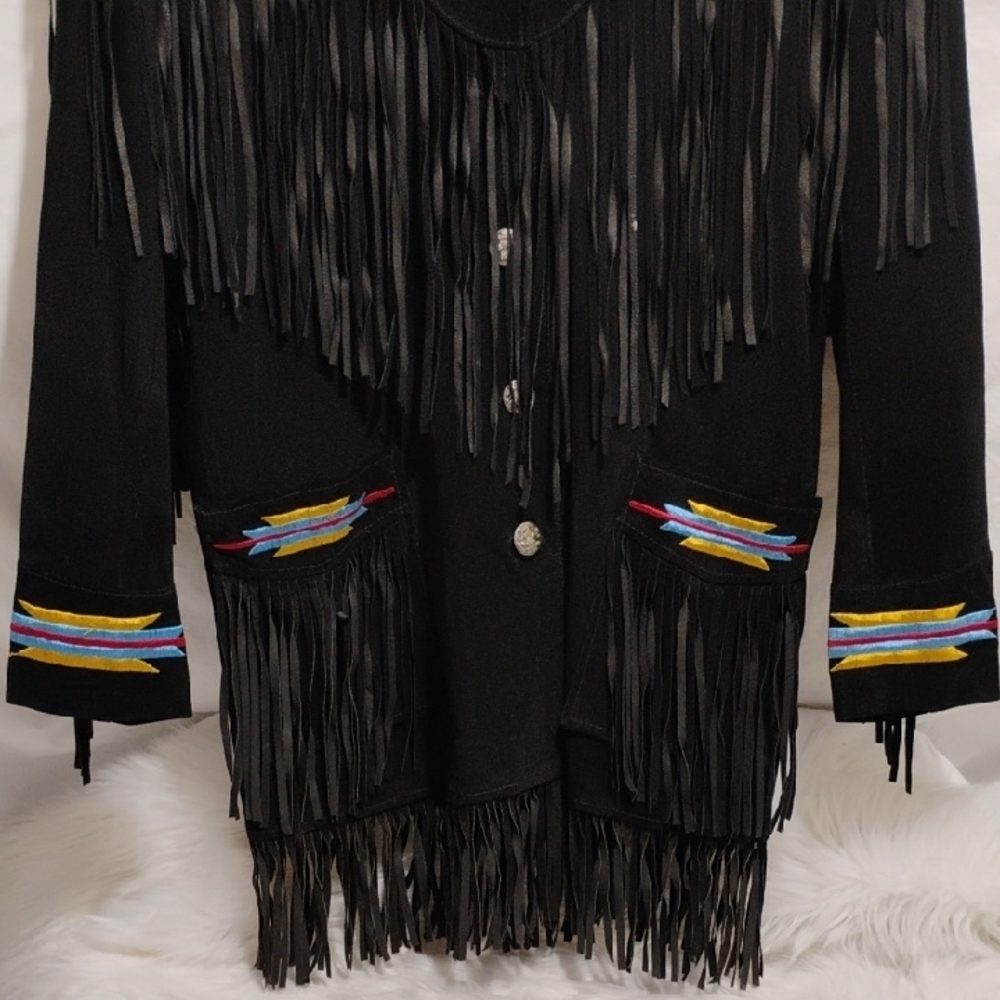SALE! RARE! Erez Levy Embroidered Leather Vintage Jacket W Black Fringe (BX80) - Picture 3 of 13
